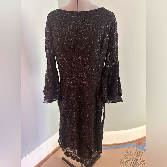 Ignite Evening Black Sequin Lace Bell-Sleeve Dress size 12 - Picture 1 of 9